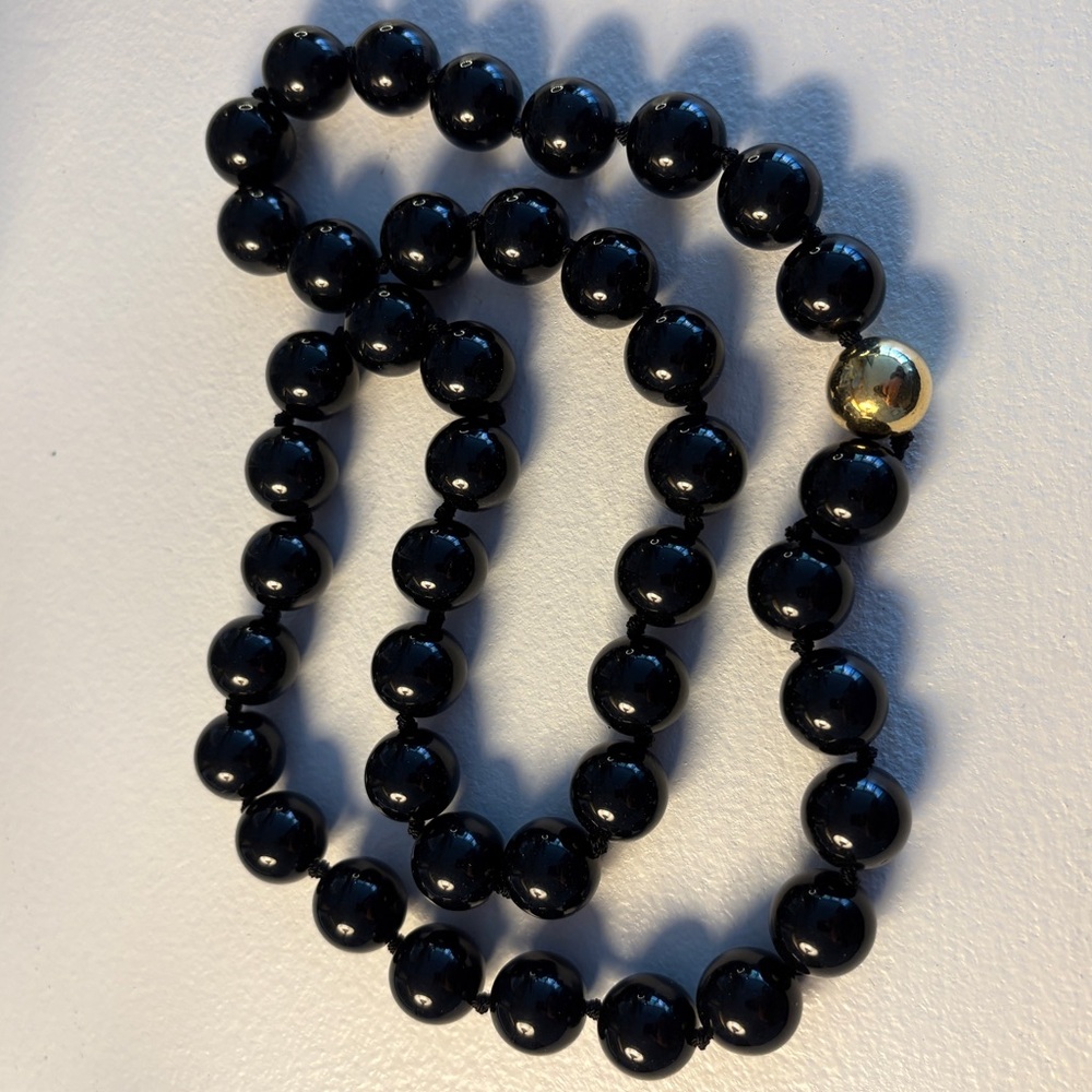 Vintage 90s Chunky Necklace with Black Plastic Beads - 30" Long